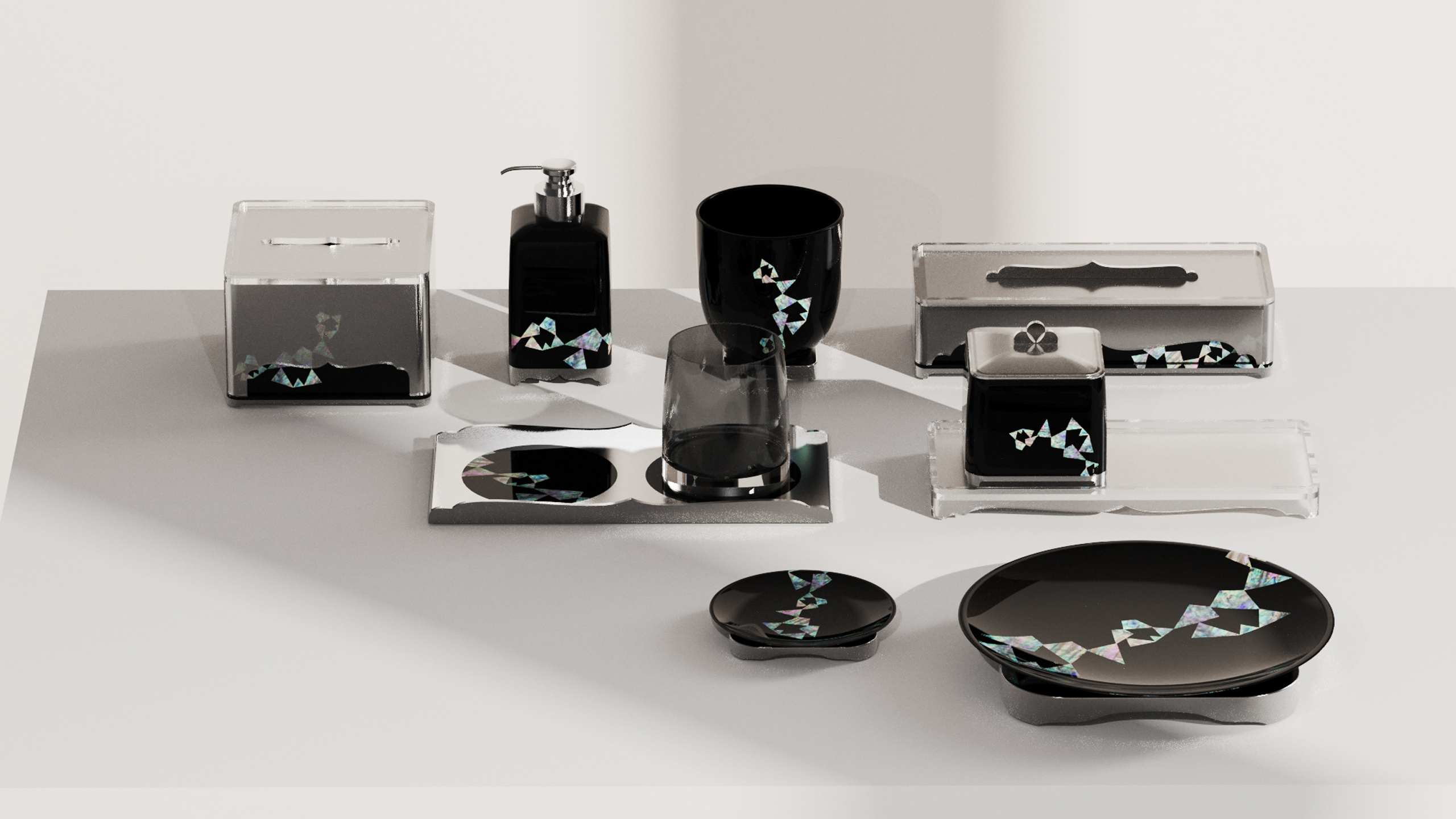 墨琼映影黑漆琼花螺钿纹